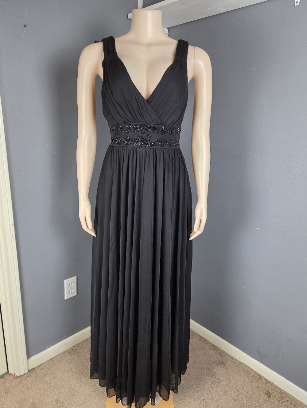 Alex Evenings Black Pleated Embellished Gown